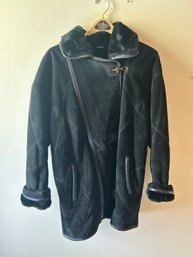 Faux Fur Lined Long Black Jacket