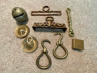 Brass Hooks, Box, Bell & Two Other Items 8   (L)