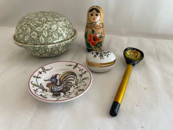 Masons Dish, Russian Spoon & Doll, Limoges Egg, Trinket Plate   (K)