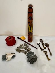 Totem, Crochet Hook, Stamp Holder, Keys, Pansy Buttons    (K)