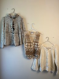 Curio And Rico Button Up Knit Cardigans, One Kenar Knit Boho Vest