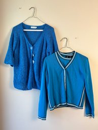 Two Blue Blouses, One Set With Cardigan