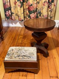 Mahogany Side Table, Needlepoint Step-stool Vintage (b)