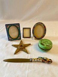 Set Of 3 Frames, Letter Opener, Trinket Box, Metal Star  (dr)