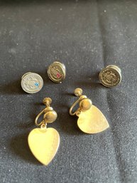 14k Screw Back Earrings, 3 Preservation Society Of Newport Pins  (dr)