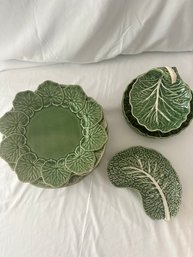 Bordallo Pinheiro Leaf Plates, Bowl, Small Plates Lot (k)