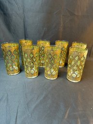 Set Of 8 Vintage Gold Valencia Culver Highball Glasses
