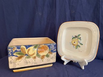 Ceramic Italian Planter & Wall Plate Pear Design     (K)