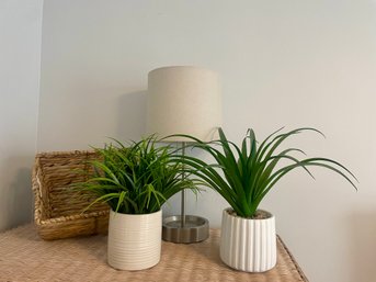 2 Artificial Plants, Basket & Lamp