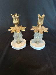 Leaf Motif Brass Candle Holders (2)