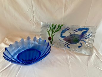 Glass Scallop Serving Dish & Crab Plate