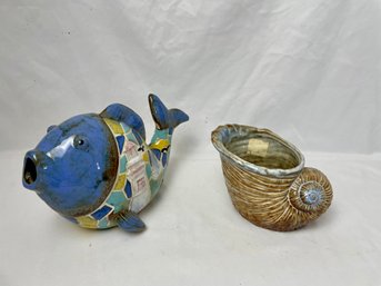 Ceramic Mosaic Fish, Tii Collections Shell Vase