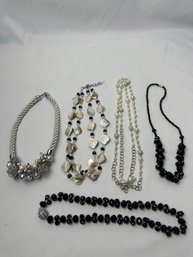 Lot Of 5 Assorted Black And White Necklaces