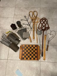 Rug Beaters, Graters, Old Bottle, Checkerboard