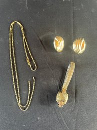 14K Gold Earrings & Necklace, Gold Filled Watch