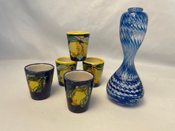 Sorrento Shot Glasses, Lemon, Blue Glass Sculpture Unnamed Artist