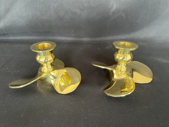 Solid Brass Propeller Candlesticks    (B)