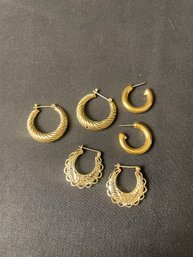 3 Pairs  Of Gold Filled Earrings