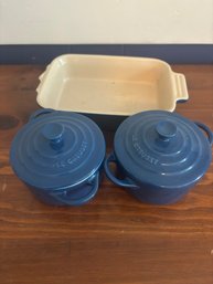 Le Creuset 2 Blue Mini Crock, One Baking Dish (K)