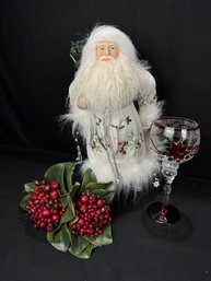 Santa With Holiday Decor And Glass