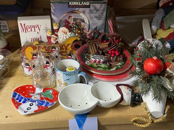 Christmas Decor With Decorated Lobster Buoy, Figurines, Plates, Mug