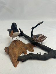 Wooden Bird Sculptures: Hummingbird, Towhee (2) (LC)