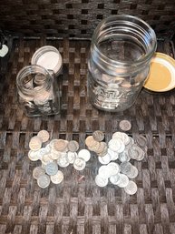 2 Small Jars Of Coins