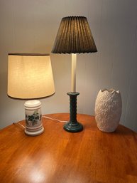 Two Lamps And One Glass Vase