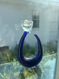 Blue Glass Candlestick Holder (UH)