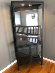 Glass And Metal Black China Cabinet With Lights