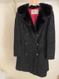 Vintage Lambs Wool Coat With Mink Collar