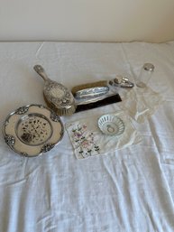 Sterling Silver Vanity Set And Ring Holder Doilies