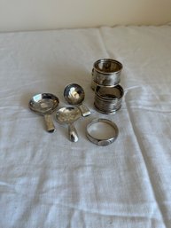 Sterling Tea Caddy Spoons, Napkin Rings, Bracelet     (L)