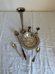 Sterling Silver Dish Vases, Candle Snuffer, Spoons