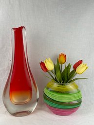 Novica Brazil Blown Art Glass Vase And A Handblown Glass Vase With Faux Tulips