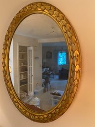 Wall Mirror Oval Gold Painted Laurel Leaf And Flower