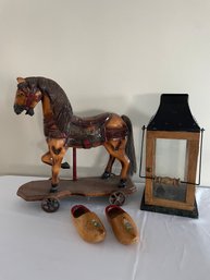 Horse, Wooden Clogs, Lantern