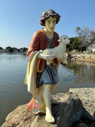 Vintage Large Italian Shepherd Boy With Sheep Outdoor Statue