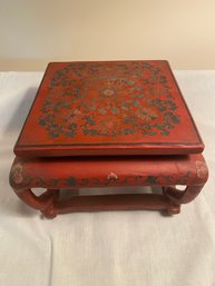 Chinese  Wood Etched And Carved Painted Stand