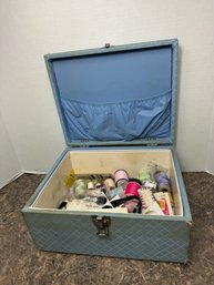 Sewing Kit Box With All Contents Including Vintage Buttons, Thread, Needles & More