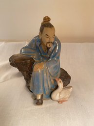 Ceramic Chinese Priest With Duck