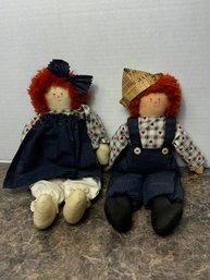 Salem Mass 1970s Raggedy Folk Art Doll Pair