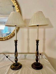 Candlestick Table Lamps Pair Asian Inspired