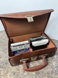 Leather Cassette Brief Carrying Case With Five Rock & Roll Cassette Tapes