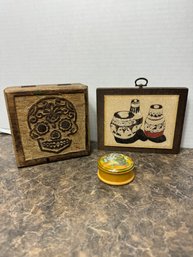 Mexican Travel Souvenir Decor - Wooden Boxes & Glazed Pueblo Pottery Wall Art