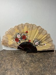 Large Handpainted Lacy Floral Victorian Style Fan Signed Broseta