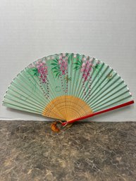 Handmade Green & Pink Floral Folding Fan