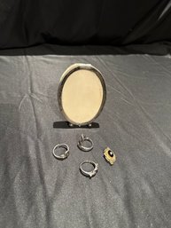 Oval Frame Sterling, 14k GF Pin, 925 Ring 2 Costume Rings