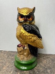 Vintage Perched Ceramic Golden Owl Sculpture Handpainted 1980s