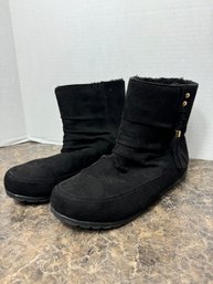 Womens Black Furry Ankle Boots Size 9